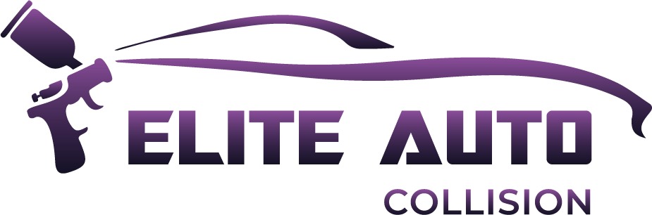 Elite Auto Collision logo featuring a paint spray gun and vehicle silhouette
